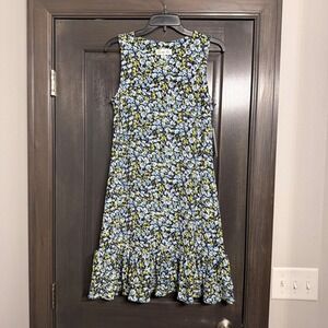 Harper Rose NWT Womens Floral Tank Dress Steel Blue Multi Ruffle Hem Size 8